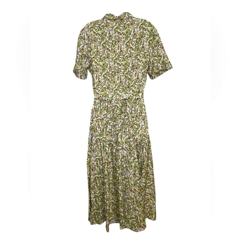 Palm Resort NWT Palm Tree Midi Shirt Dress Size 10 100% Tencel Cotton Green - Picture 4 of 8
